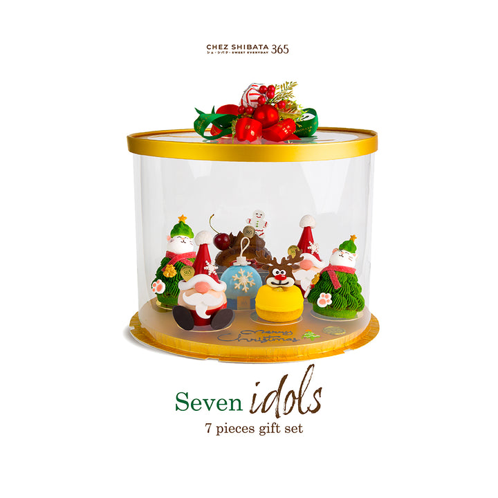 Seven idols gift set in a transparent cylindrical box with a gold lid from Chez shibata365