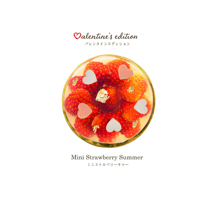 Valentine's edition Mini Strawberry Summer product with strawberry design and heart shapes on a white background.