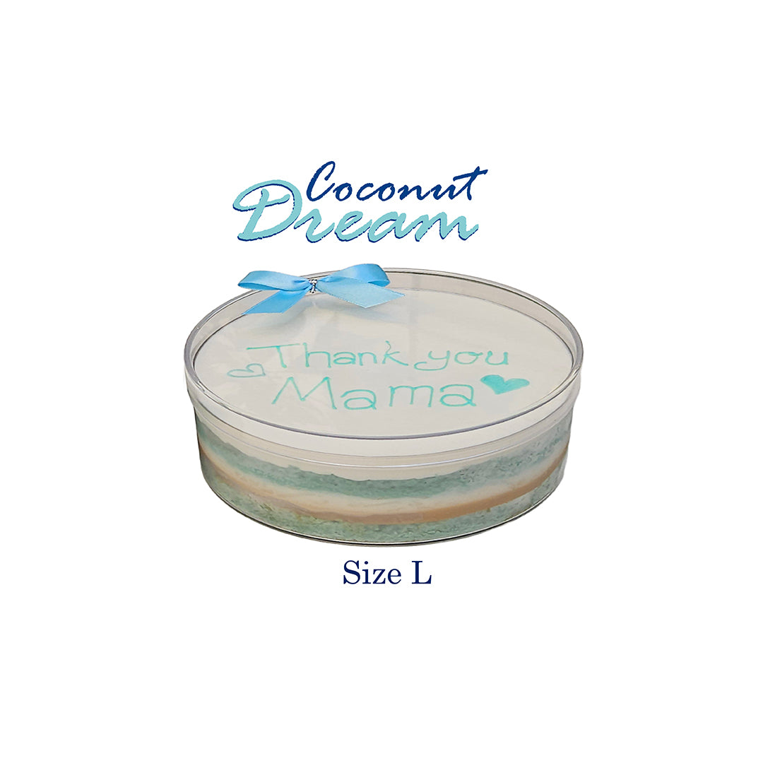 Round gift box with 'Coconut Dream' and 'Thank you Mama' text on a white background